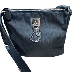 Christian Dior Vintage Lovely Trotter Monogram Canvas Shoulder Bag Black Silver